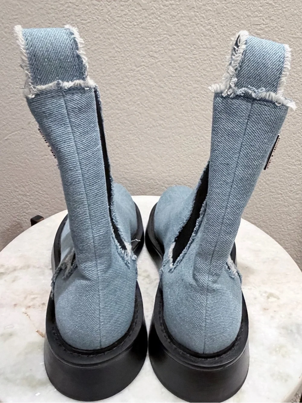 Charles & Keith Light Blue Denim Chelsea Booties with Black Panels